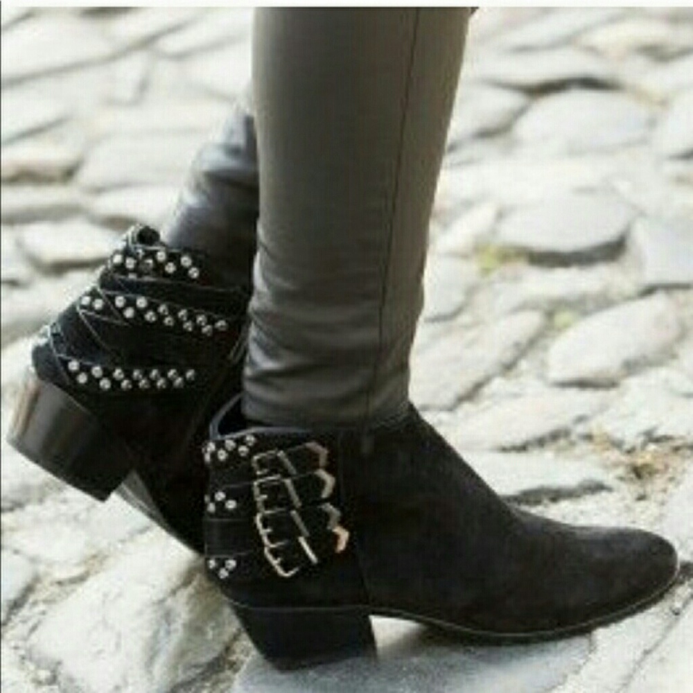 Sam Edelman Black Ankle Boots with Studded Straps